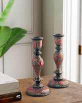 Papier Mache Candle Stands Black, Orange, Blue, Pink, Large - Eyaas